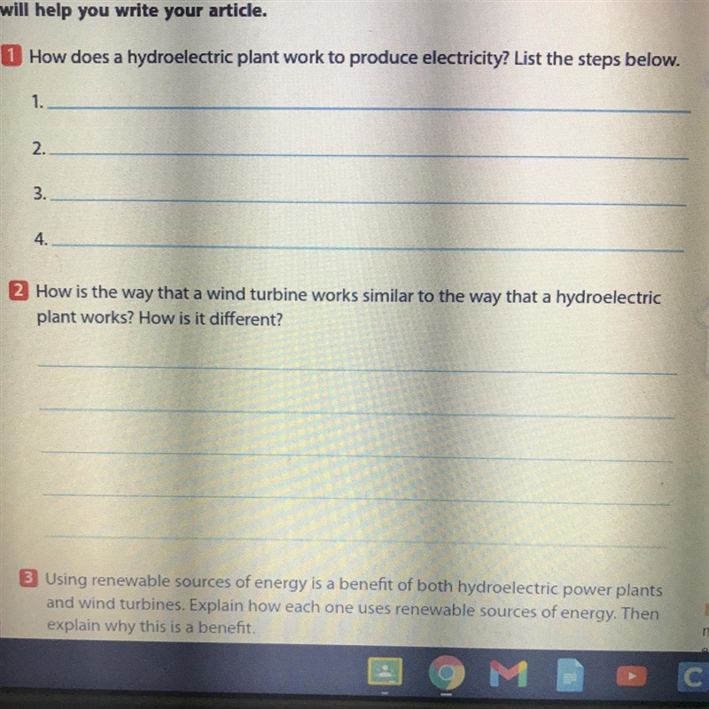 1 How does a hydroelectric plant work to produce electricity? List the steps below-example-1