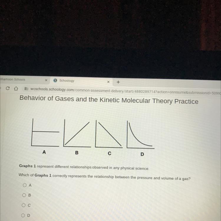 Which of Graphs 1 correctly represents the relationship between the pressure and volume-example-1