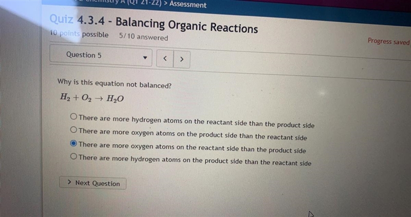 Why is this equation not balanced? H2 + O2 + H2O There are more hydrogen atoms on-example-1