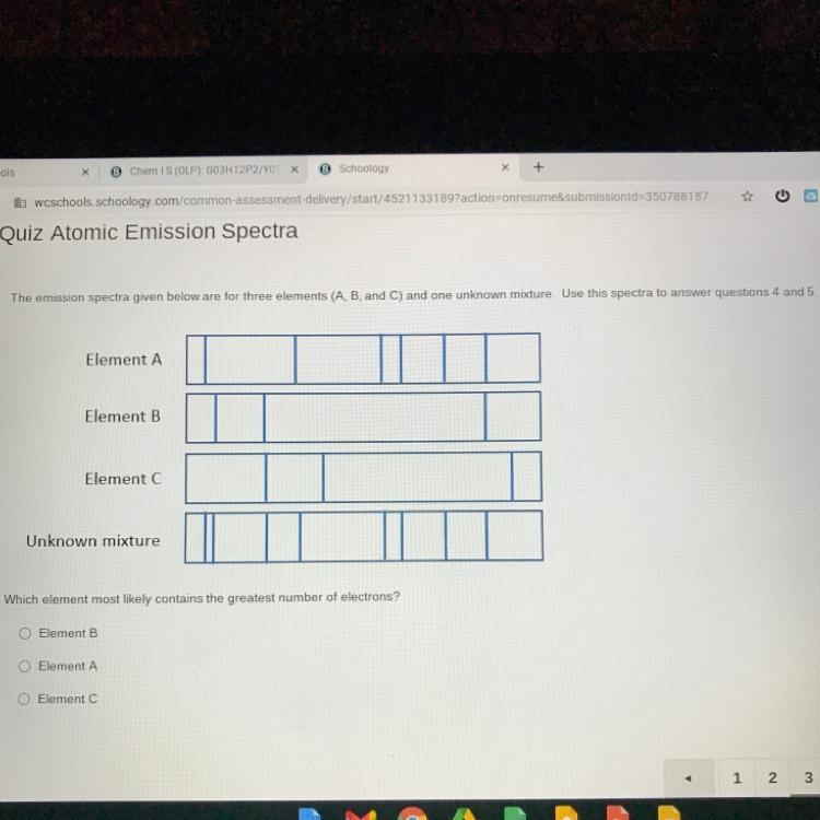 Which element most likely contains the greatest number of electrons? O Element B O-example-1