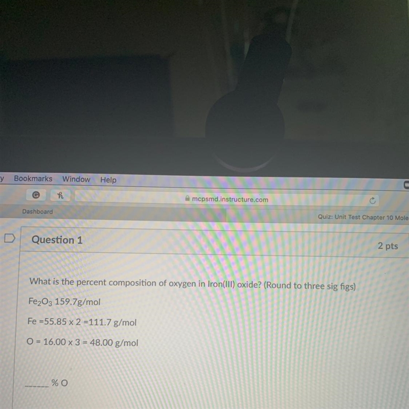 What is the percent composition of oxygen in Iron(III) oxide? (Round to three sig-example-1