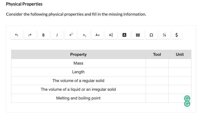 Consider the following physical properties and fill in the missing information.-example-1