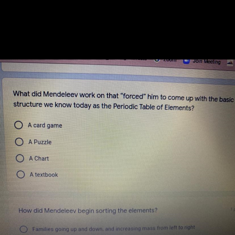 What did Mendeleev work on that forced him to come up with the basic structures know-example-1