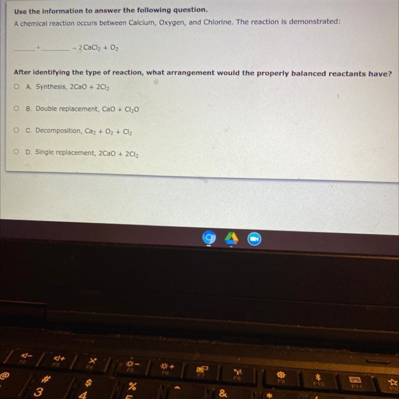 Need Help ASAP After identifying the type of reaction, what arrangement would the-example-1