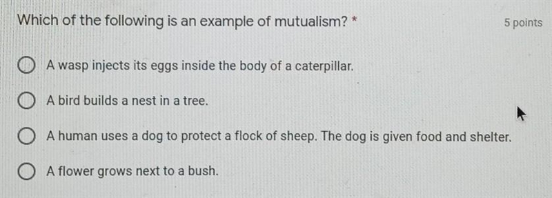 Which of the following is an example of mutualism?​-example-1