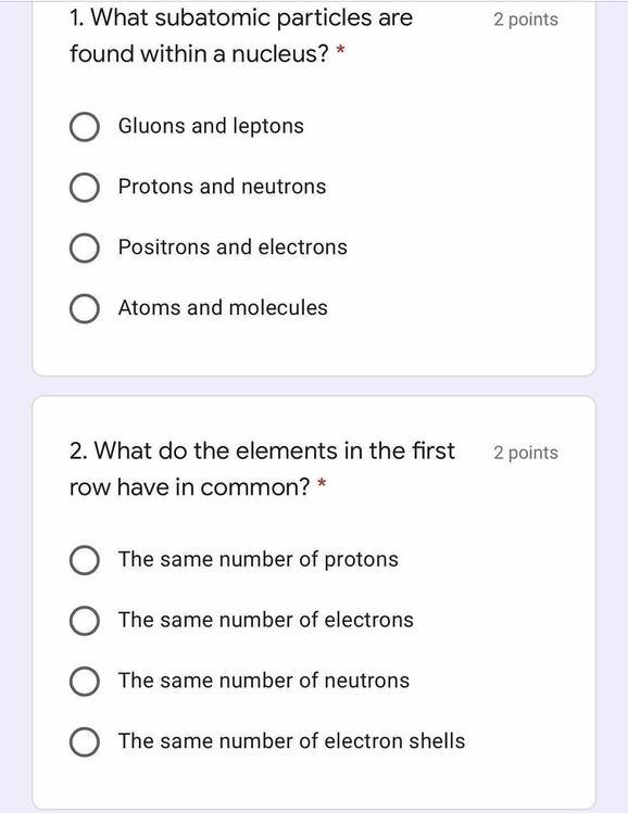 What subatomic particles are found within a nucleus What do the elements in the first-example-1