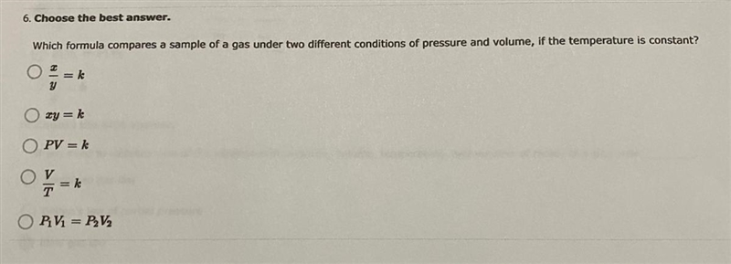 Which formula compares a sample of a gas under two different conditions of pressure-example-1