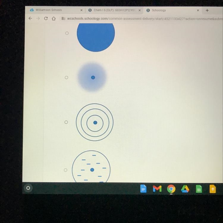 Choose the diagram that best describes Bohr's model of the atom.-example-1