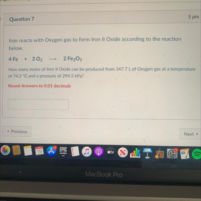 Iron reacts with Oxygen gas to form Iron II Oxide according to the reaction below-example-1