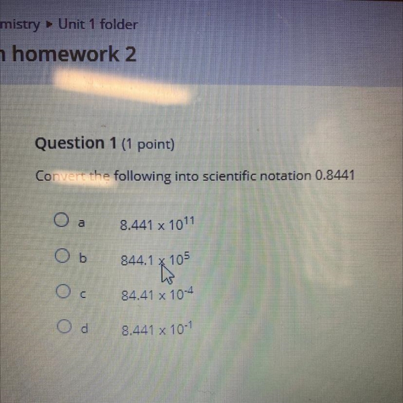 Convert the following into scientific notation 0.8441-example-1