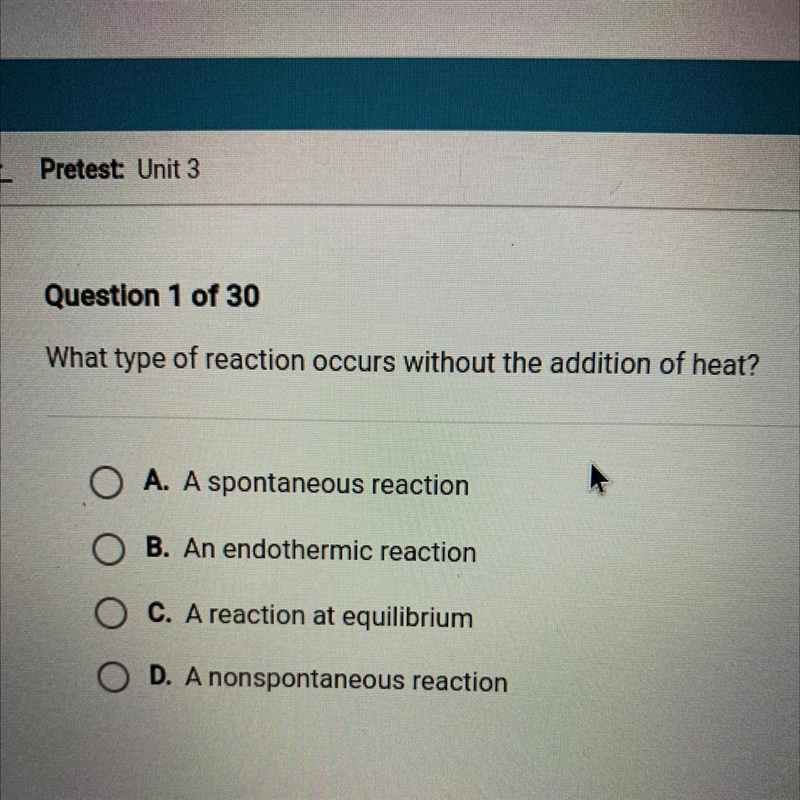 What type of reaction occurs without the addition of heat?-example-1