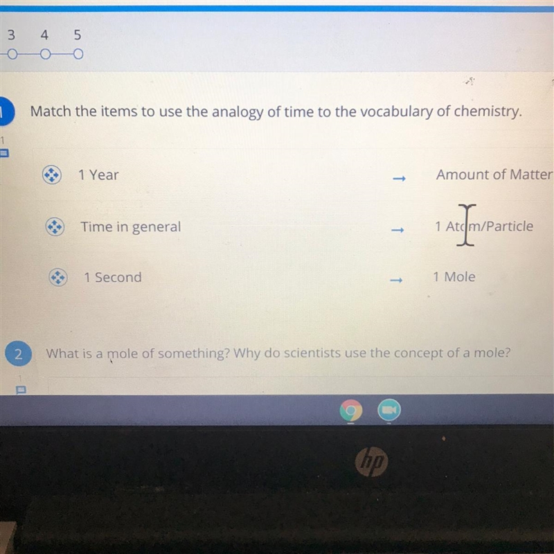 Match the items to use the analogy of time to the vocabulary of chemistry.-example-1