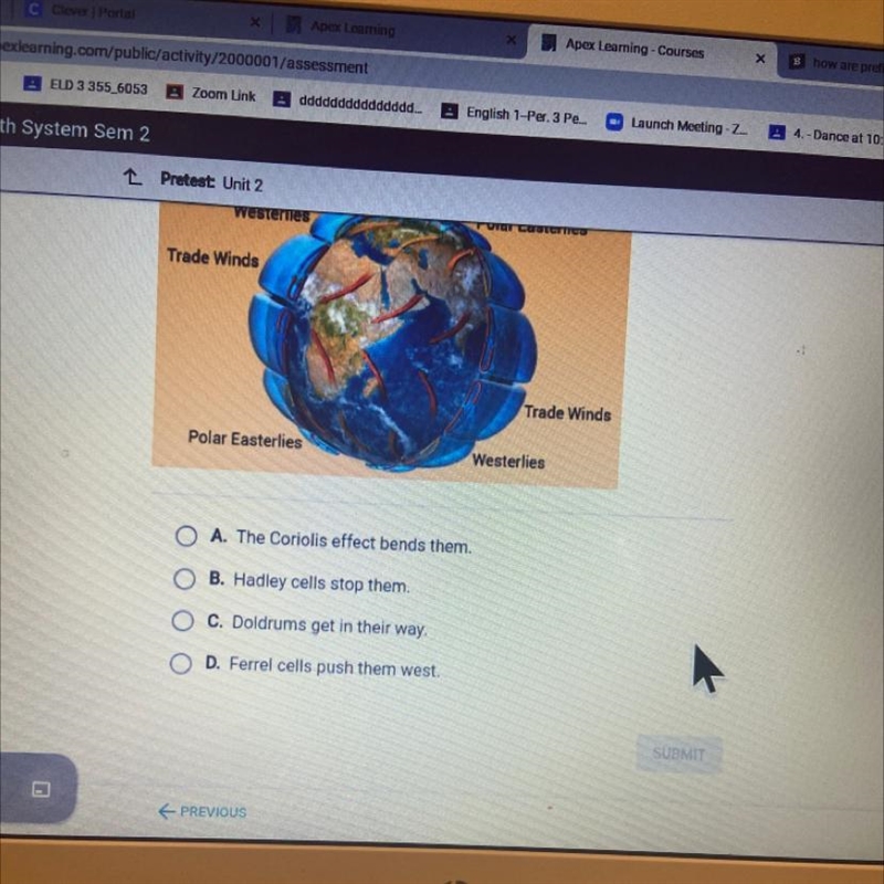 Question 7 of 25 The diagram shows the direction trade winds blow below and above-example-1