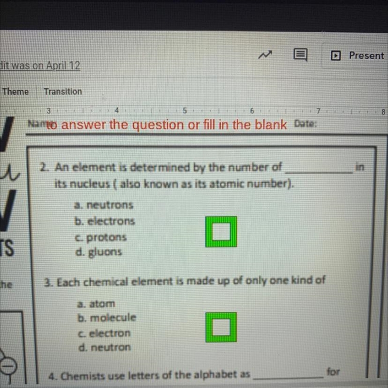 1. An Element is determined by the number of ________ and it’s nuclear ( Also known-example-1