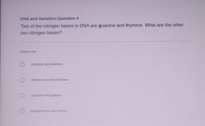 Please help if you can't see the awnsers there A cytosine and Adenine B adenine and-example-1