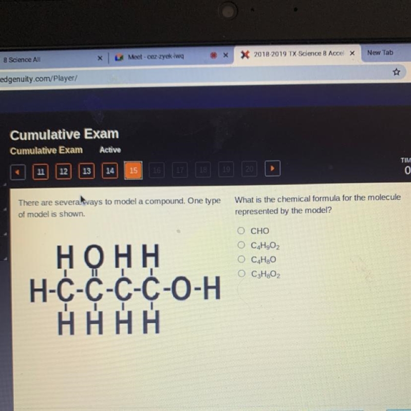 What is the chemical formula for the molecule represented by the model? CHO o C4H-example-1