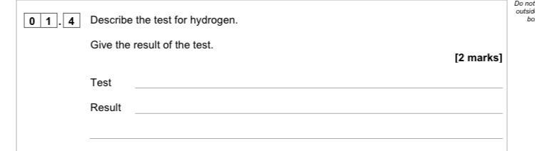 Describe the test for hydrogen. Give the result of the test.-example-1