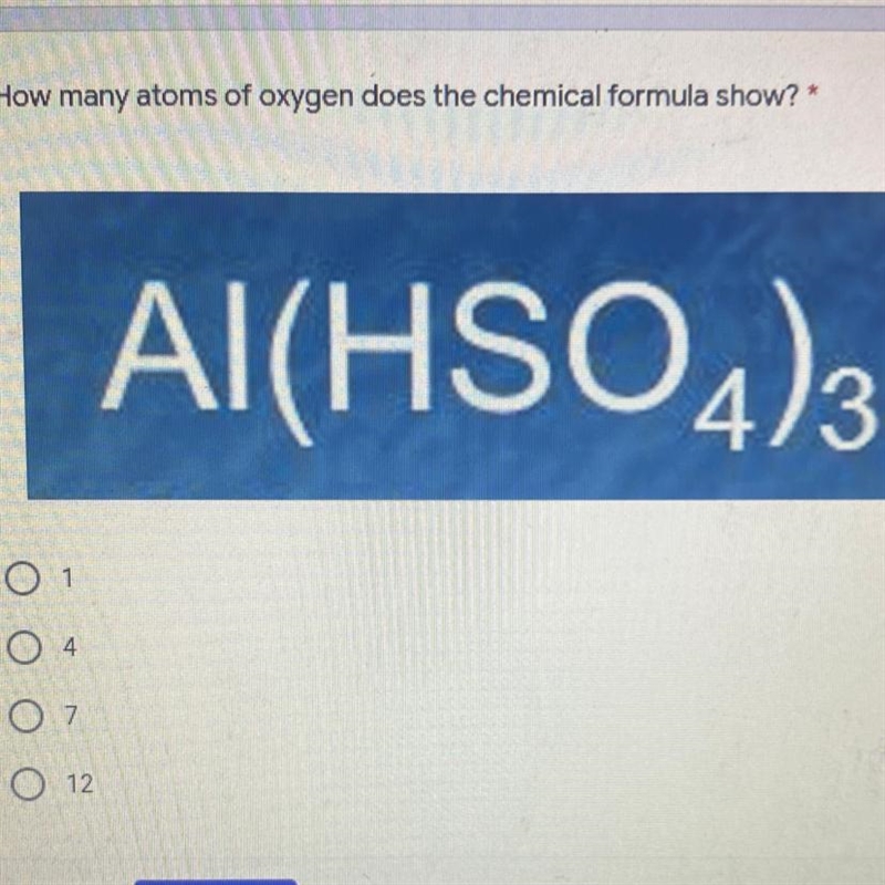 How many atoms of oxygen does the chemical formula show? Al(HSO4)3-example-1