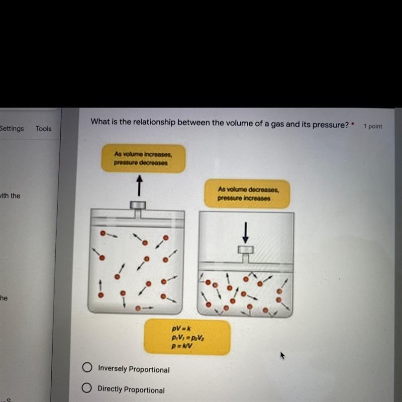 What is the relationship between the volume of a gas and its pressure? O inversely-example-1