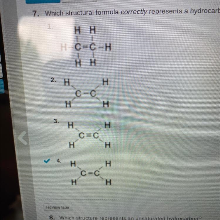 Which structural formula represents an unsaturated hydrocarbon?-example-1