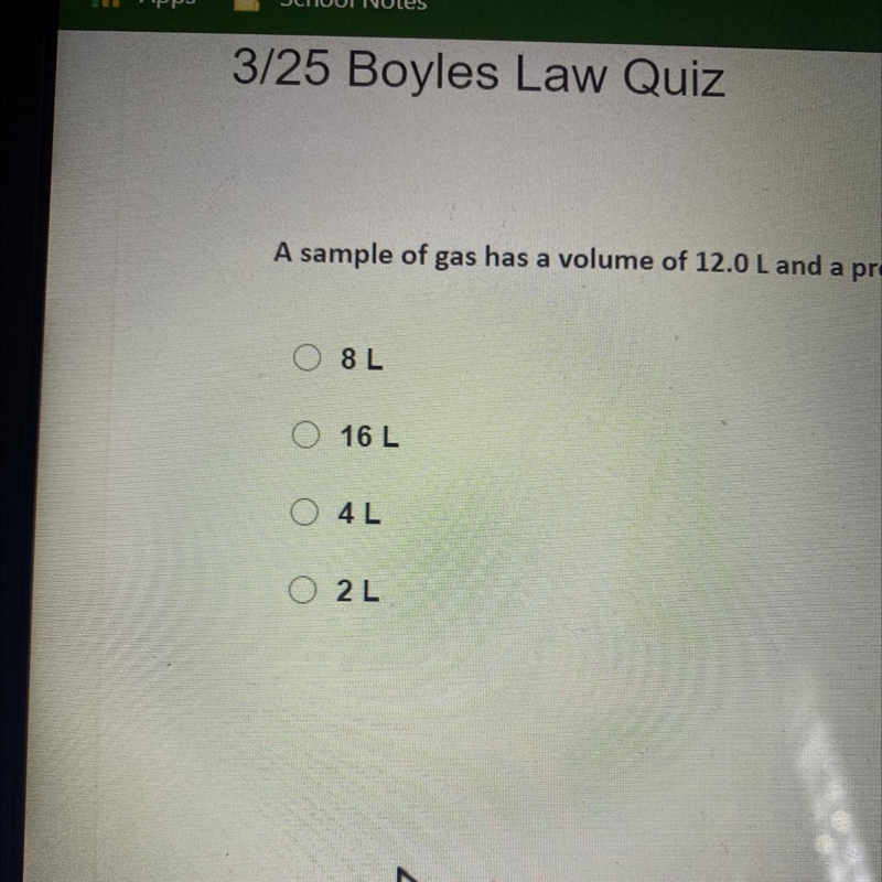 A sample of gas has a volume of 12.0 L and a pressure of 2.00 ATM. If the pressure-example-1