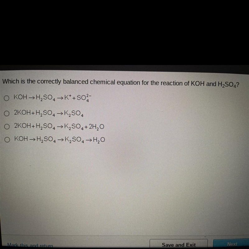 Which is the correctly balanced chemical equation for the reaction of KOH and H2SO-example-1