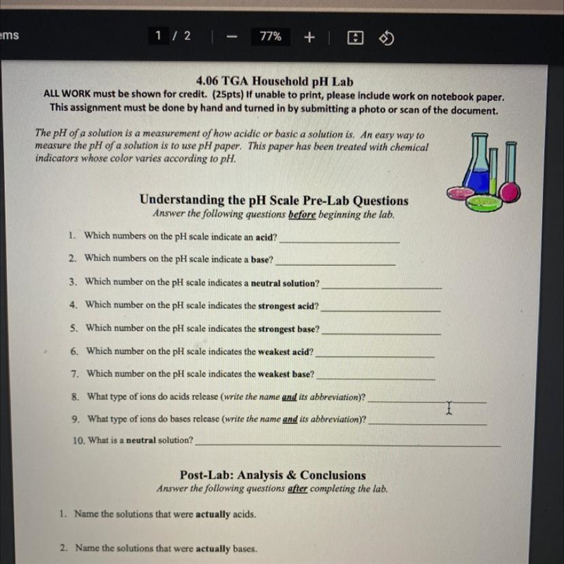 HELP 10pts! 4.06 TGA Household pH Lab ALL WORK must be shown for credit. (25pts) If-example-1