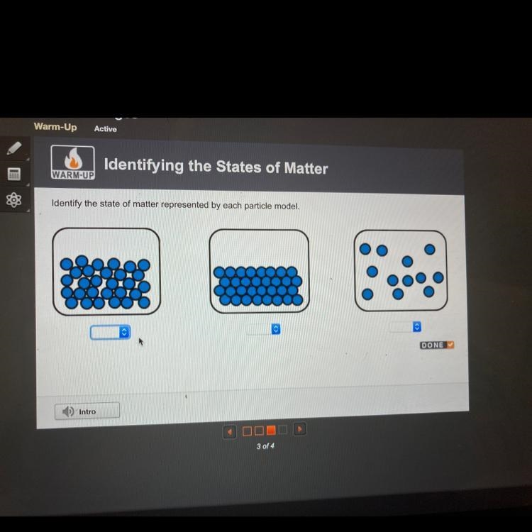 Identify the state of matter represented by each particle model.-example-1