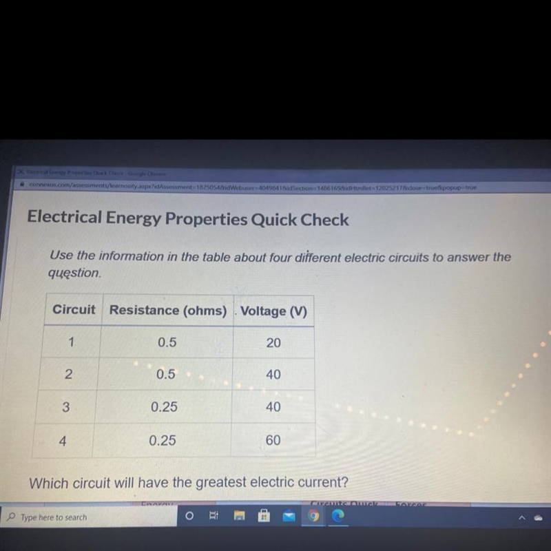 The question is Which circuit will have the greatest electric current? 1. Circuit-example-1