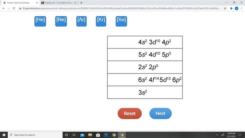 Place each noble gas symbol in front of the appropriate partial electron configuration-example-1