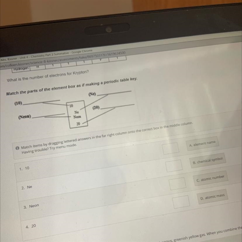 Match the parts of the element box as is making a periodic table key-example-1