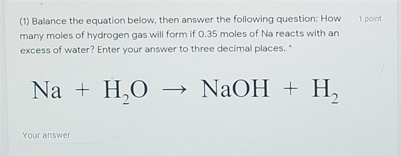 How many moles of hydrogen gas will form if 0.35 moles of Na reacts with an excess-example-1