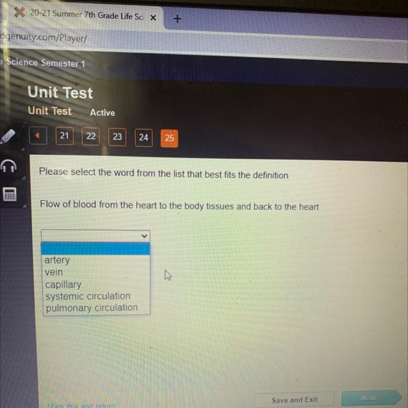 Please select the word from the list that best fits the definition Flow of blood from-example-1