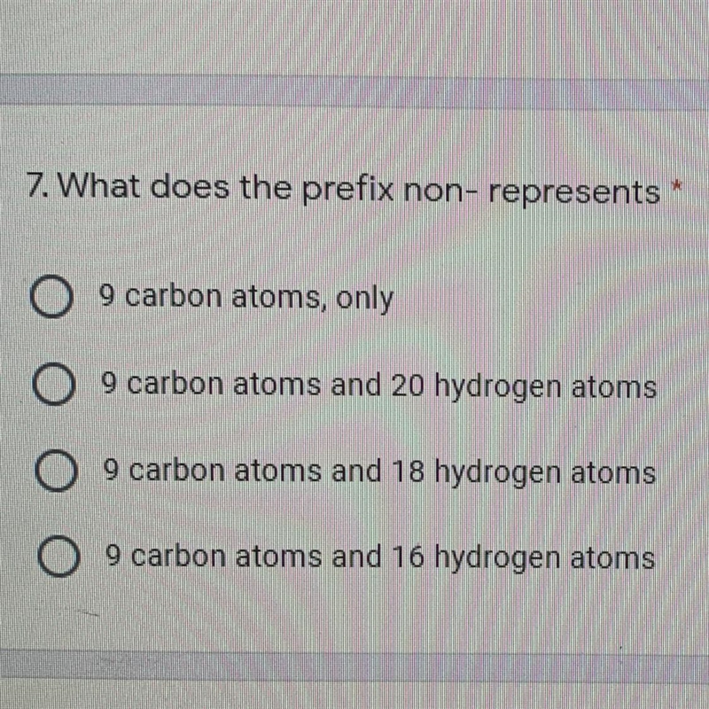 What does the prefix non-represent? 1.) 9 carbon atoms, only 2.) 9 carbon atoms and-example-1