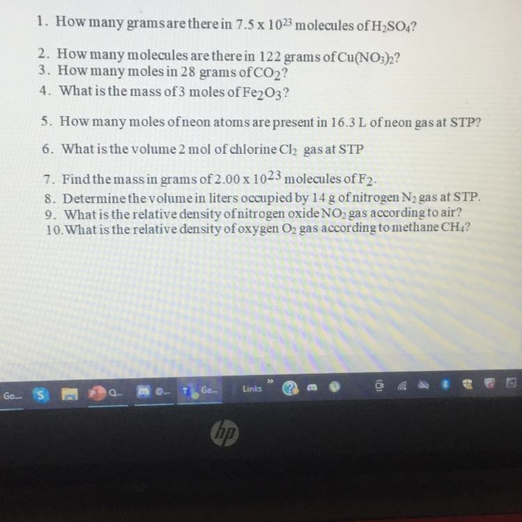 1. How many grams are there in 7.5 x 1023 molecules of H2SO4? 2. How many molecules-example-1