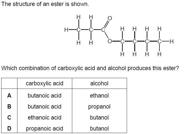 Which combination of carboxylic acid and alcohol produces this ester?-example-1