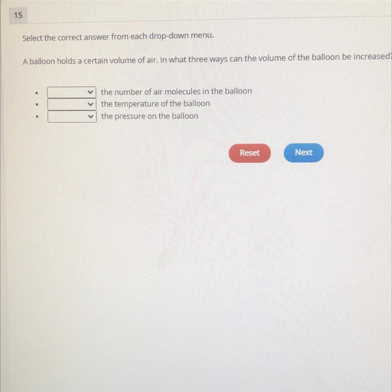 Select the correct answer from each drop-down menu. A balloon holds a certain volume-example-1