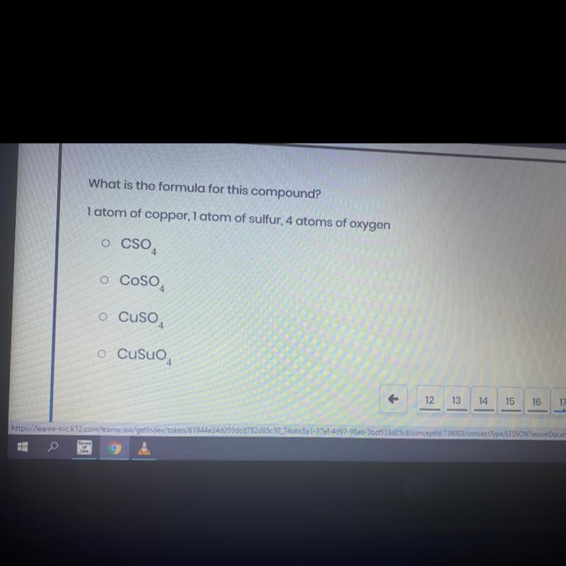 What is the formula for this compound? 1 atom of copper, 1 atom of sulfur, 4 atoms-example-1