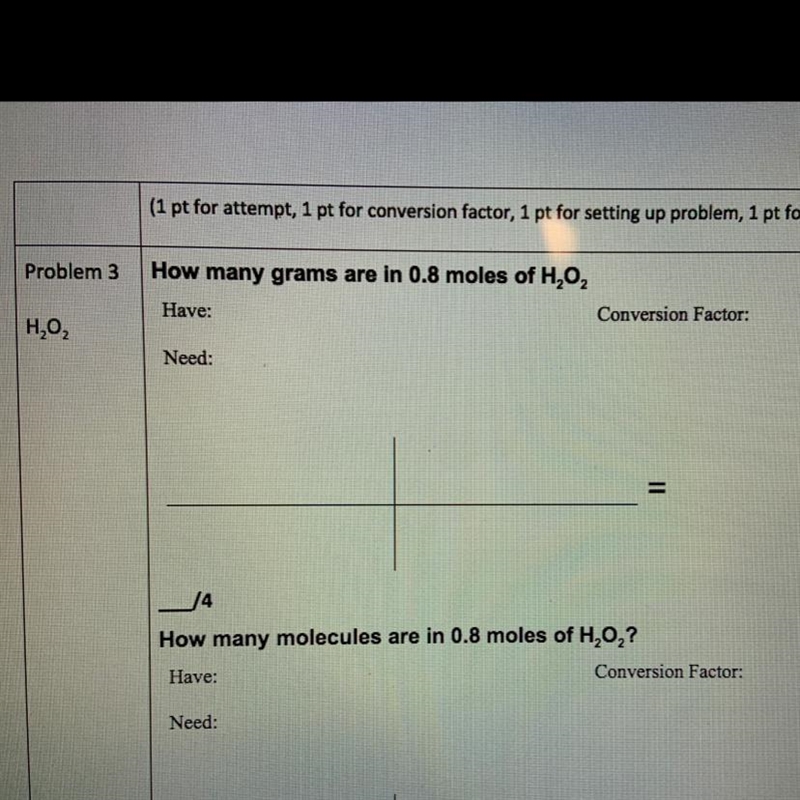 Problem 3 How many grams are in 0.8 moles of H202-example-1