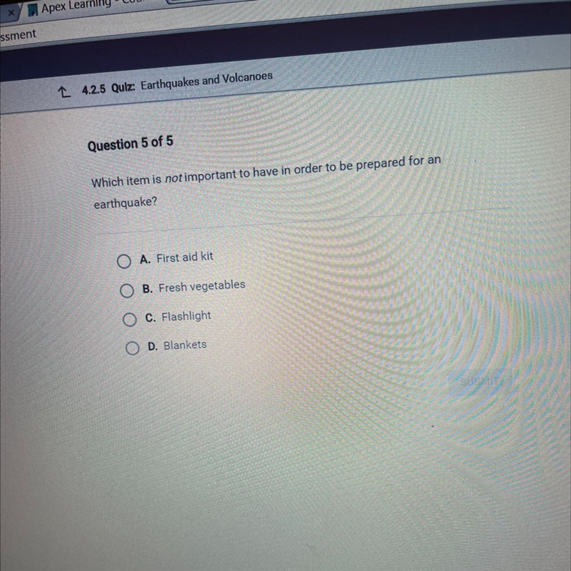 Question 5 of 5 Which item is not important to have in order to be prepared for an-example-1