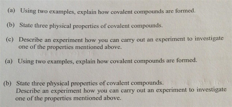 7. (a) Using two examples, explain how covalent compounds are formed. [4 marks] (b-example-1