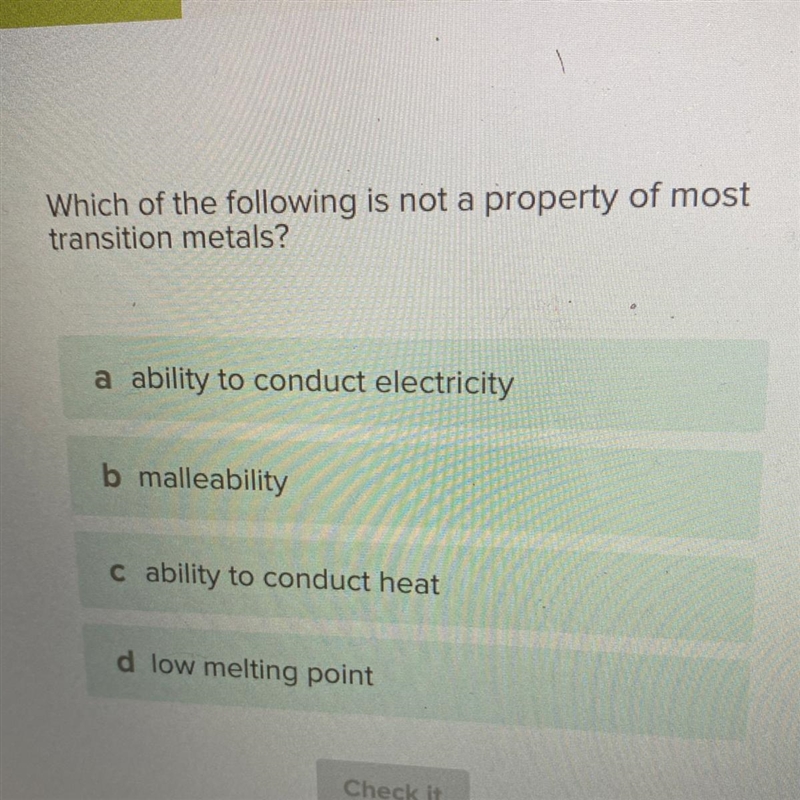 Which of the following is not a property of most transition metals?-example-1