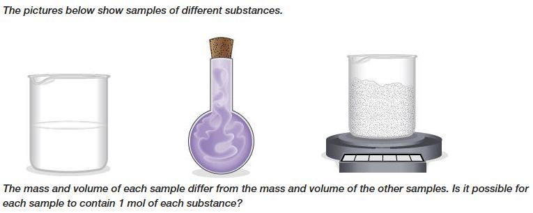 The pictures below show samples of different substances. The mass and volume of each-example-1