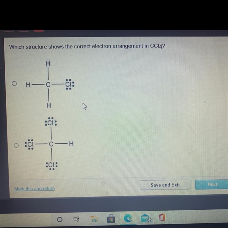 Which structure shows the correct electron arrangement in CC14?-example-1