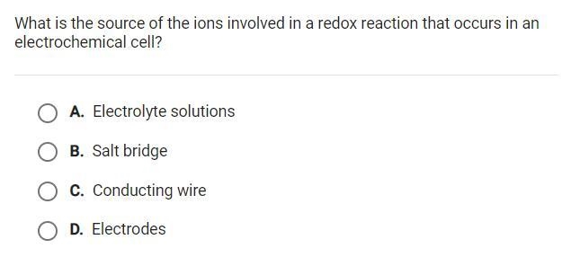 What is the source of the ions involved in a redox reaction that occurs in an electrochemical-example-1