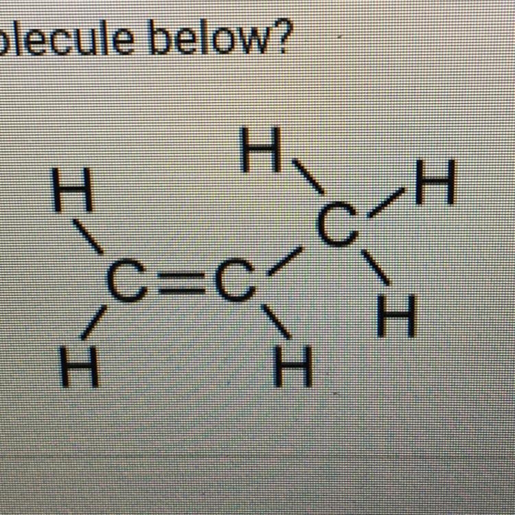 What is the name of the molecule below? A. Propene B. Propane C. Ethene D. Ethane-example-1