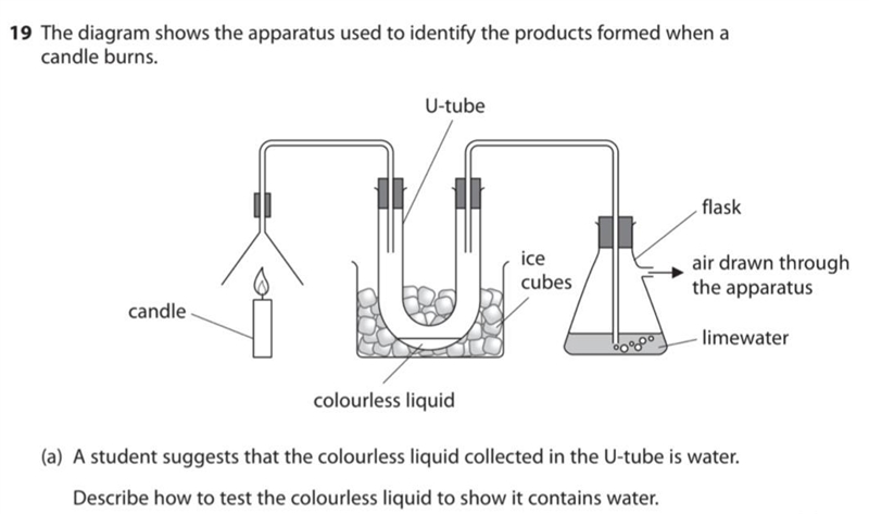 A student suggests that the colorless liquid collected in the U‐tube is water. Describe-example-1