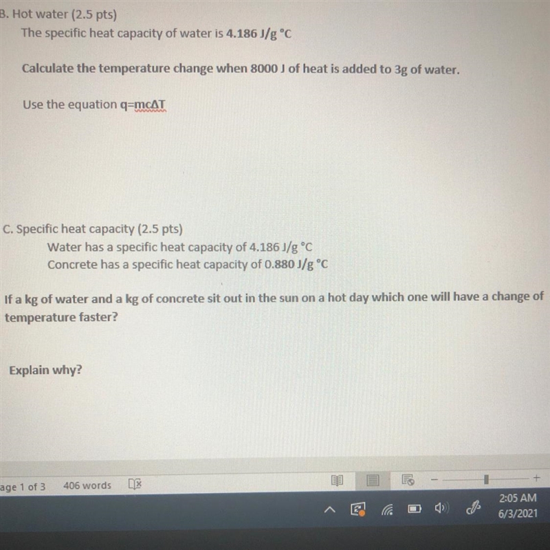 B. Hot water The specific heat capacity of water is 4.186J/g °C Calculate the temperature-example-1