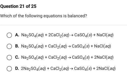 Which of the following equations is balanced? (options in photo)-example-1