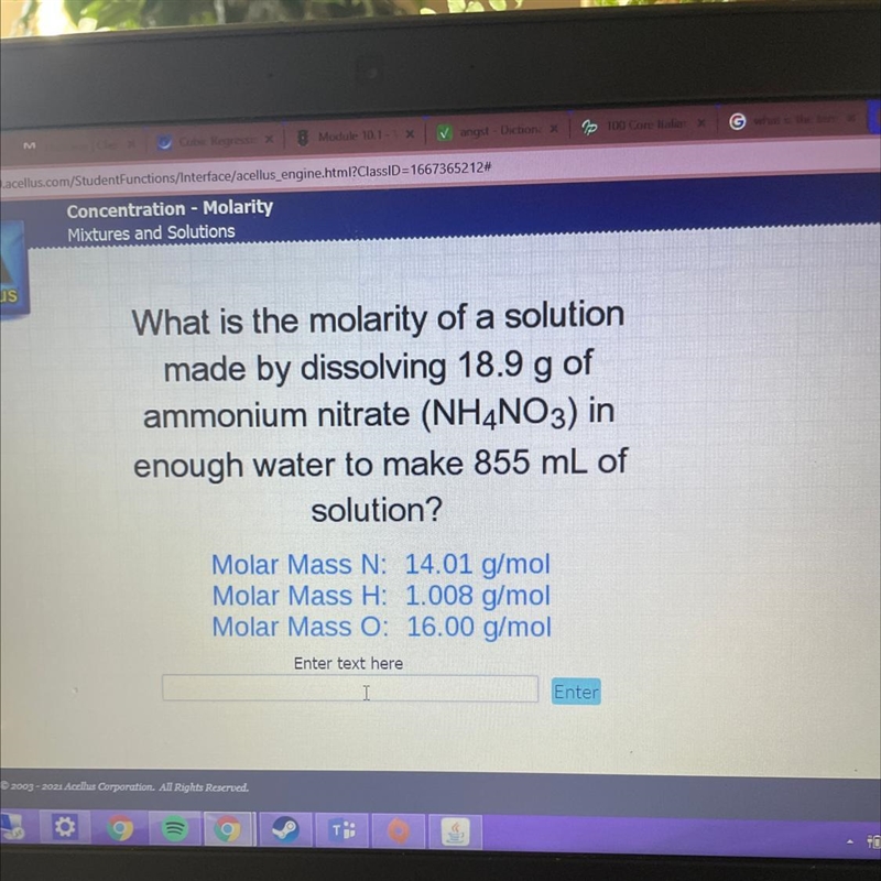 What is the molarity of a solution made by dissolving 18.9 g of ammonium nitrate (NH-example-1